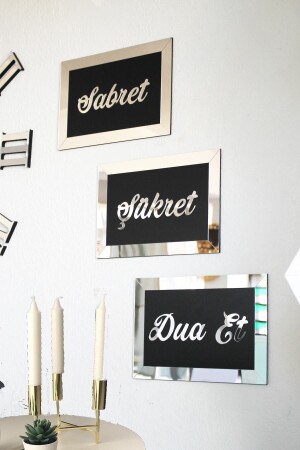 3d (üç Boyutlu) Gümüş Aynalı Sabret Şükret Dua Et Üçlü Set Islami Duvar Tablosu - Home Art İstanbul