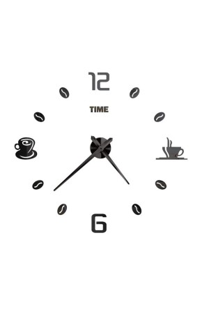 3d Wall Clock Coffee Cup Kitchen Wall Clock Black Color Wood MH259 - MİNAY HOME