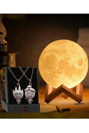 3D Wooden Stand Moon Night Light Decorative Globe Led Gift Fire And Water Lover Necklace 2AVSAL0311 - Zemtigo