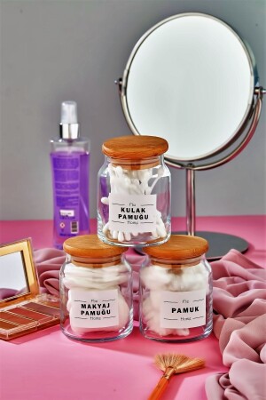 3er-Pack Wattestäbchen mit Holzhülle und Make-up-Baumwolle und Watte-Organizer, 300 ml - Fbzhome