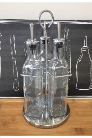 3er-Set Ölkrug aus Glas, Essigkrug, Orangenkrug mit Drehständer PNK68524 - Pinkev