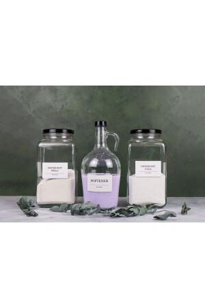 3-teiliges Badezimmer-Set, 3000 ml Waschmittel, weiß, farbige Dose / 1,5 l Weichspülerflasche, schwarzer Deckel, Waschmittel11 - Karçiçeği Home