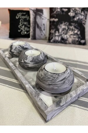 3'lü Beton Tabaklı Mumluk Set-dekoratif Mumluk-hediyelik Eşya-tealight Mumluk - Morvilla