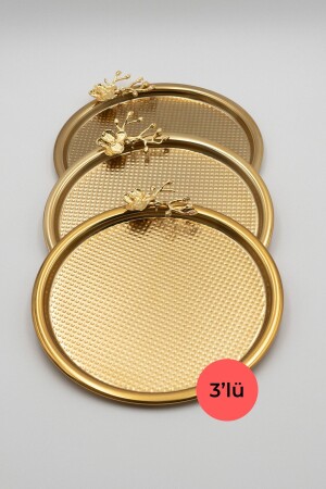 MNZ-3- Piece يابانية وردة مستديرة الذهب عرض الصفائح، كيك شاي قهوة أزياء الخدمة الصفائح 22 سم JGMT212-3X - Fiyakalı Ürünler Atölyesi
