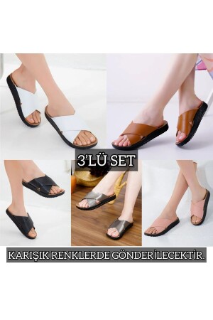 3'lü Kadın Kaymaz Sokak Plaj Banyo Yazlık Gündelik Terlik - Slipcat
