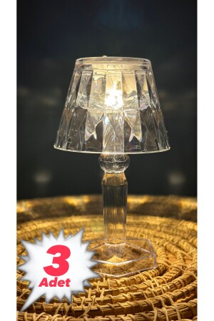 3'lü Küçük Boy Kristal Elmas Led Masa Lambası Pilli Projeksiyon Şeffaf Abajur 12 Cm Lapidaria Abajur3 - Lapidaria