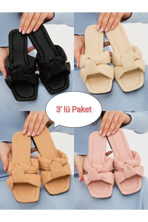 3'lü Paket Bağlı Kadın Terlik Dış Mekan Ve Ev Terliği MD22558 - Moda Devrin