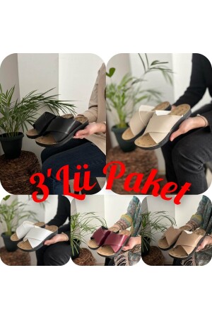 3'lü Rahat Kadın Ev Ve Dışarı Terliği Çeyiz Misafir Yazlık Günlük Terlik - Behtah Kundura