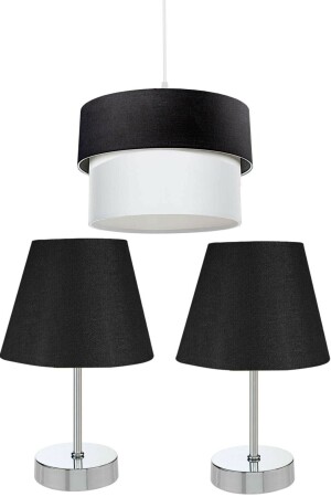3er-Set Kronleuchter und Nachttisch über Chrom-Lampenschirm / Schwarz EV-107 - EvLight