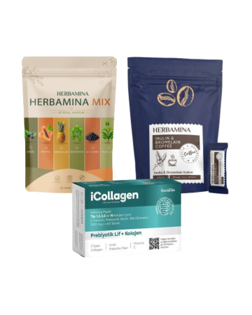 3’lü Set Herbamina Mix& Herbamina Koffie Coffee INULIN & BROMELAIN COFFEE& icollagen Kolajen Ve Probiyotik Tablet - Herbamina
