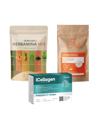 3’lü Set Herbamina Mix&Herbamina Kayısı & Biberiye Karışık Bitki Çay&icollagen Kolajen Ve Probiyotik Tablet - Herbamina
