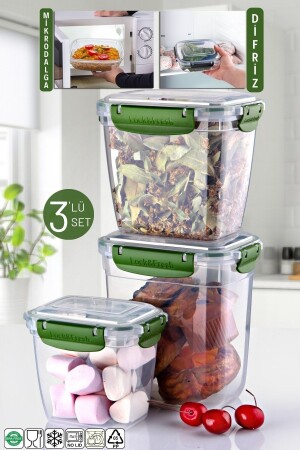 3'lü Set Master Dikdörtgen Mikrodalgada Kullanılabilen Saklama Kabı 825-1575-2100 Ml NDY-DNY-3SET - Nandy Home