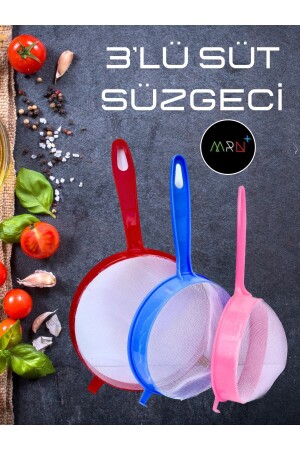 3'lü Süt Süzgeci- 14-17-20 Cm Pirinç Süzgeci- Bakliyat Süzgeci- Naylon Süzgeç- Çok Amaçlı Süzgeç - Mirvano