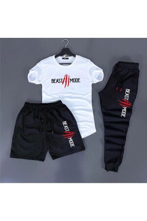 3'lü Unisex Kombin Smile Baskılı T-shirt- Şort Ve Eşorfman Kombin - Hunors Sportswear & Company