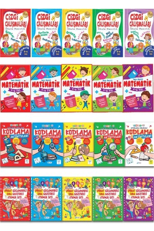 4-6 Years Old 20 Books Attention Developing Mathematics Coding and Line Studies Set PYD20220185 - Harika Kitap