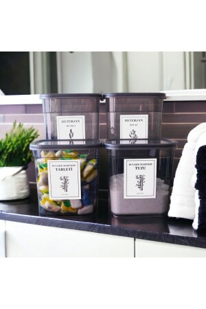 4' Anthracite Detergent Box Storage Container 3200 Ml And 2000 Ml Colored And White Detergent Box DY207 - Dem Home