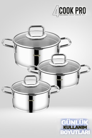4 Cook Pro Süzgeç Kapaklı 18-10 Paslanmaz Çelik Tencere Seti 6 Parça St-301 1002383.0001 - Stevig