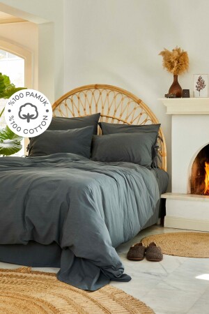 4 Element Dark Gray 100% Cotton Double Duvet Cover Set Ateş 200. 18. 01. 0712 - Karaca Home