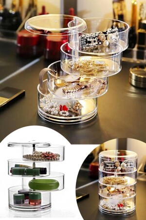 4 Etagen Zylinder Schmuck und Make-up Organizer Organizer Halskette Ohrring Ring Schmuck Aufbewahrungsbox - Helen's Home