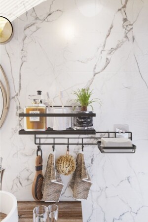 4 Hooks Bathroom Shelf and Soap Dish Bathroom Organizer Bathroom Organizer SY303BL - SUNTEL BANYO VE MUTFAK AKSESUARLARI