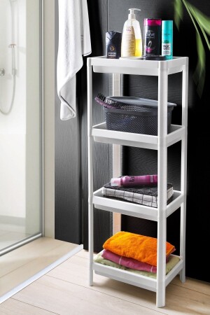 4 Katlı Banyo Raf Ünitesi (ÇUKUR) Beyaz Banyo Düzenleyici Şampuanlık Havluluk Dolap - Omaş Household Product
