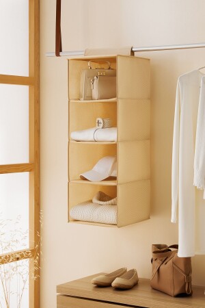 4-Layer Beige Herringbone Hanging Closet Folding Organizer Organizer - Ocean Home Textile