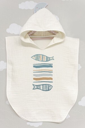 4 Layer Muslin Poncho - Pure Baby Series - Fish - Tuğba Kuğu