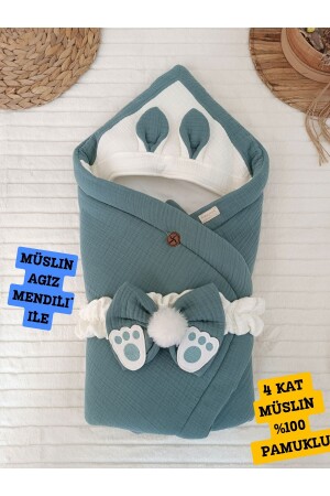 4 Layers Muslin Green Baby Swaddle Unisex Outer Swaddle Blanket Hospital Discharge Gift KND45407 - Tomuycuk