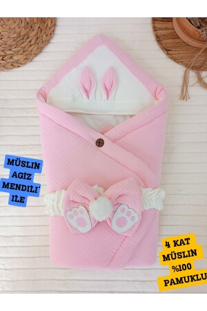 4 Layers Muslin Pink Baby Swaddle Unisex Outer Swaddle Blanket Hospital Discharge Gift KND45407 - Tomuycuk