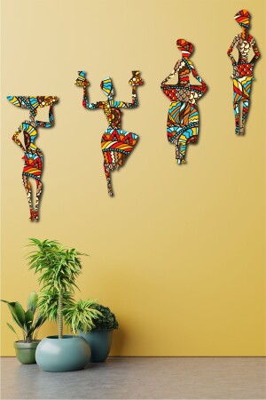 4 Parça Afrikalı Kadın Etnik Desenler Dijital Baskı Mdf Set - No77decor