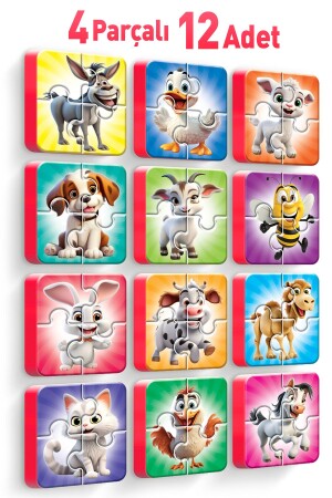 4 Piece 12 Piece Thick Puzzle Farm Animals - Evakanca