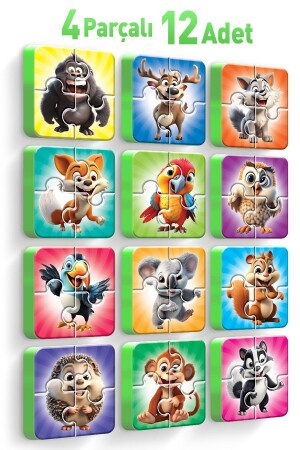 4 Piece 12 Piece Thick Puzzle Forest Animals - Evakanca
