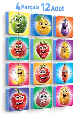 4 Piece 12 Piece Thick Puzzle Fruits and Vegetables - Evakanca