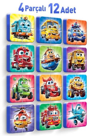 4 Piece 12 Piece Thick Puzzle Vehicles - Evakanca
