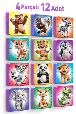 4 Piece 12 Piece Thick Puzzle Wild Animals - Evakanca