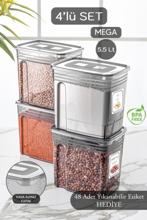 4-Piece 5.5 Liter Jumbo Size Lena Flour Container - Food Pulses Storage Container with Lid - Ingredient Storage Box MCH-976 - Meleni Home