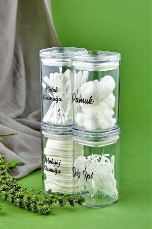 4-Piece Acrylic Cotton Buds & Make-up Cottons & Dental Floss Organizer 250 Ml Bathroom Set - Fbzhome