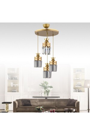 4-Piece Antique Pendant Lamp Crystal Stone Yellow Striped Cylinder Luxury Chandelier TYC00753218137 - Kraliçe