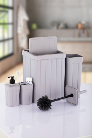 4-Piece Bathroom Set Trash Can Toilet Brush Soap Dish Tooth Brush Holder 4 Pieces Okach-YeniSet001 - okacih