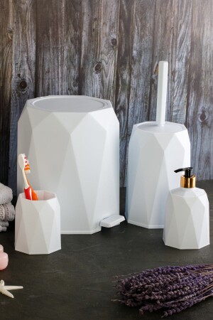 4-Piece Bathroom Set Trash Can Toilet Brush Soap Dish Tooth Brush Holder 4 Pieces OkachGeoNewSets - okacih