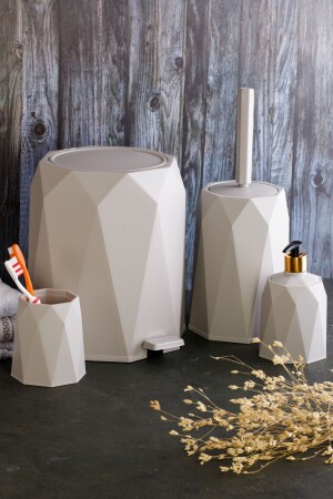 4-Piece Bathroom Set Trash Can Toilet Brush Soap Dish Toothbrush Holder 4 Pieces - Okacih