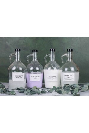 4-Piece Bottle Bathroom Set Glass Softener Detergent Colored Whites Blacks Bottle 1500ml Detergent with Black Cap73 - Karçiçeği Home