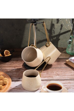 4 Piece Cream Coffee Pot Set (300-500-750 ml Coffee Pot + Stand) - Evren