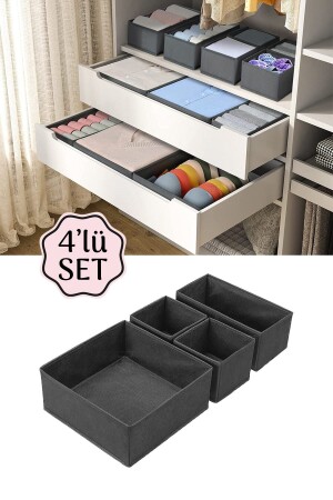 4-Piece Drawer Organizer Box Set - Cabinet Organizer Storage Box Anthracite - Meleni Home