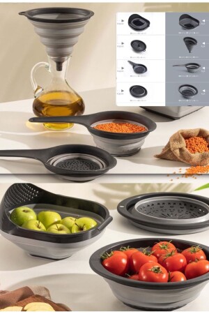 4-Piece Folding Strainer Set 4 Piece Kitchen Set Accordion Rice Strainer Funnel Badya Dowry Set - Bayev