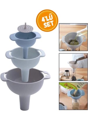 4-Piece Funnel Set with Strainer, 3 Different Size Funnels and 1 Strainer - Wappa