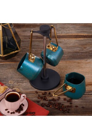4 Piece Green Square Coffee Pot Set (200-400-600 ml Coffee Pot + Stand) - Evren