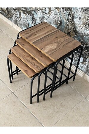 4-piece Metal Nesting Coffee Table Walnut kingceviz - ASLANSTORE