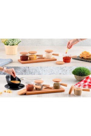 4-Piece Mica Sauce Bowl Set with Wooden Stand - 4-Piece Mica Spice Set with Wooden Lid SS639 - Woodeso