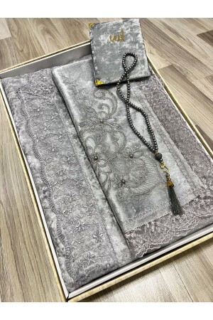 4 Piece Prayer Rug Set, Dowry Bundle Boxed, Velvet Laced Bride and Groom Set - Ayhanhome